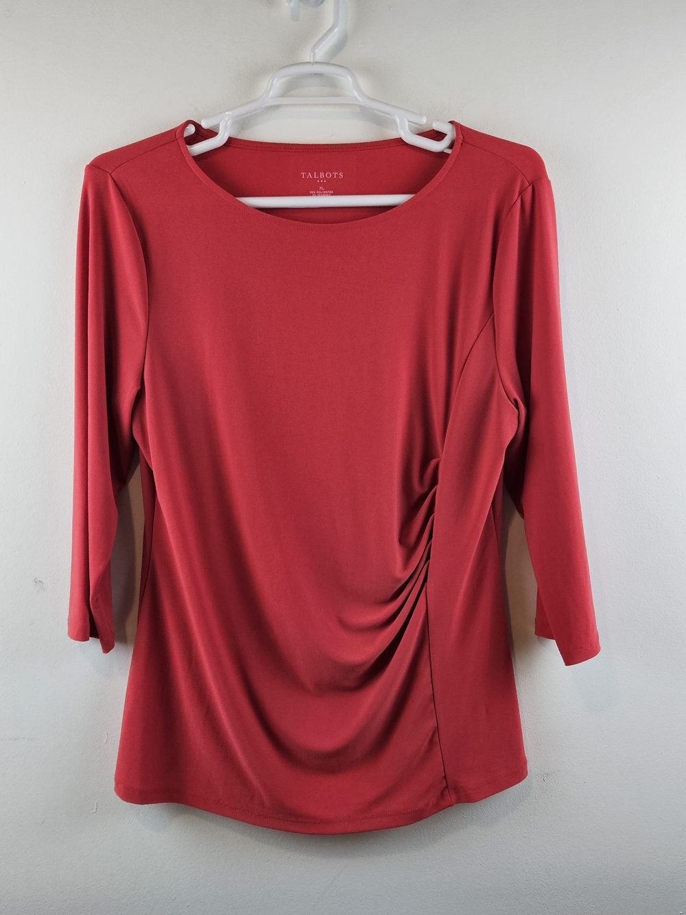 Talbots Red Side-Ruched Three-Quarter Sleeve Top Size XL